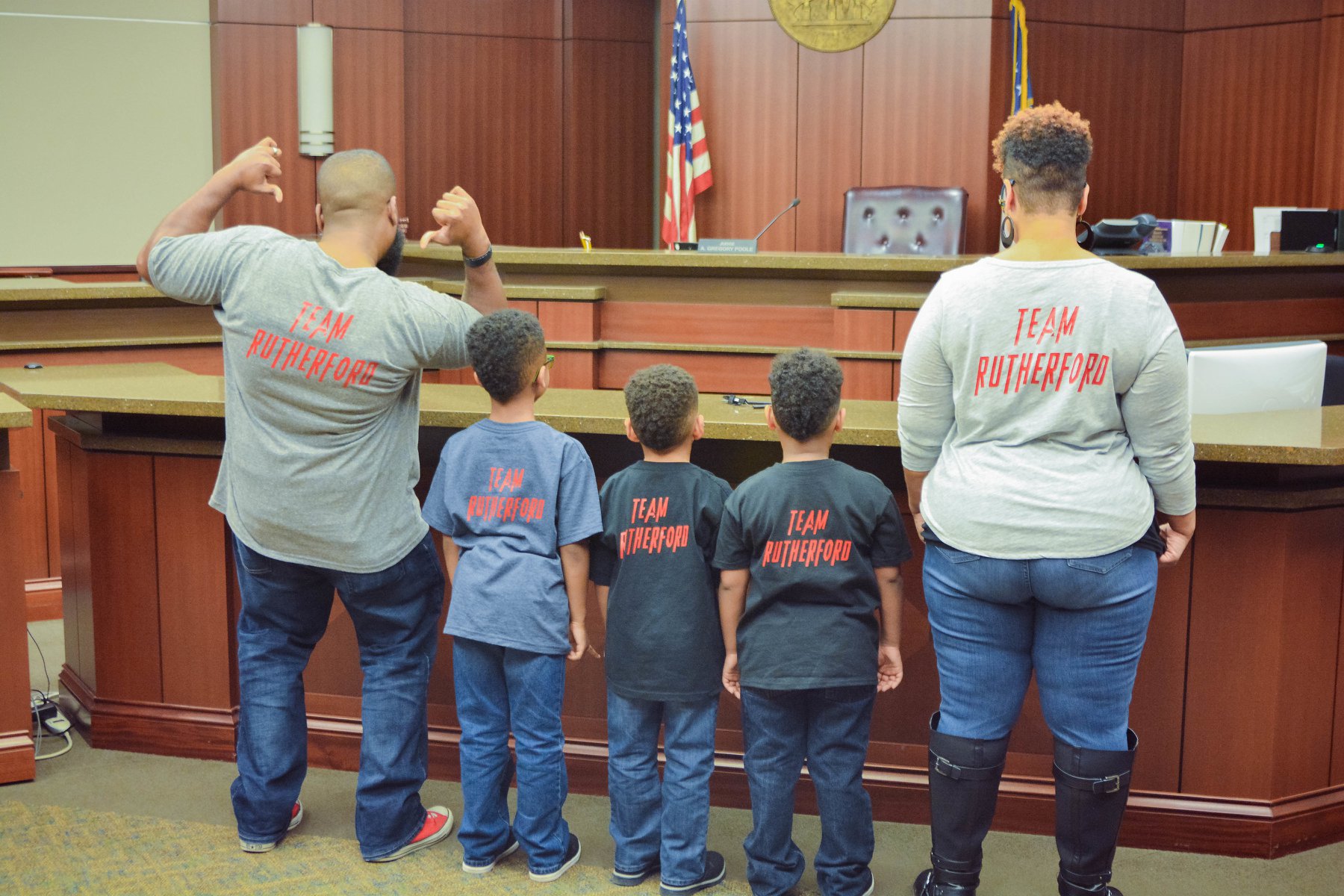 Brandon and Everlean Rutherford and their biological son and foster sons