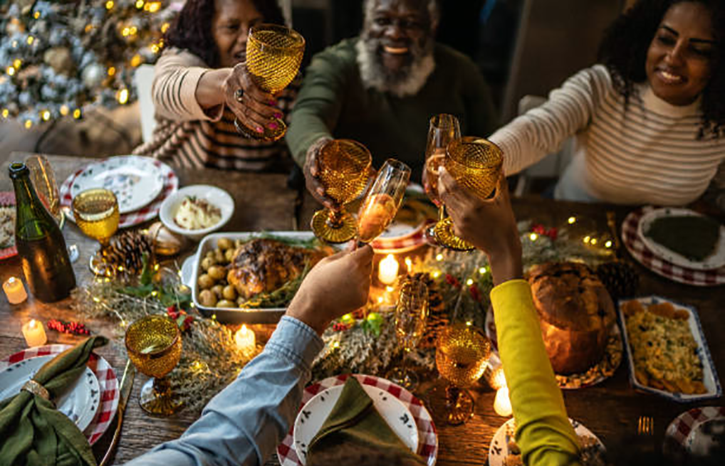 Family toasting during the holidays