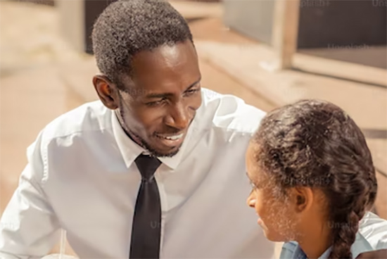 father talking to daughter