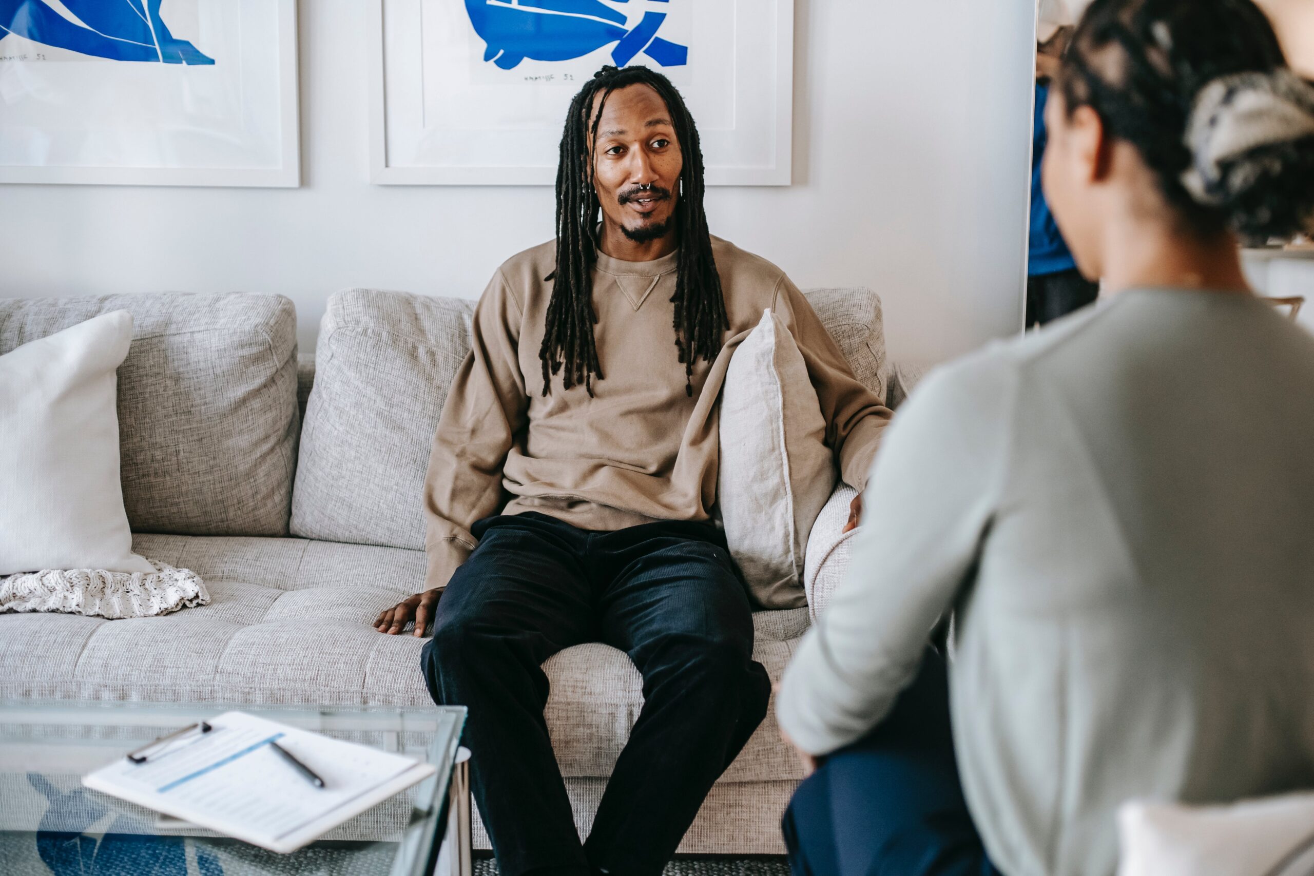 man talking to therapist